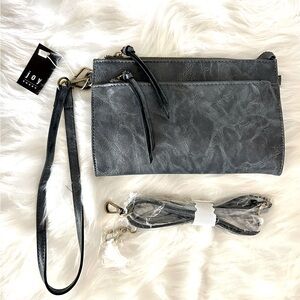 Joy Susan Crossbody Wristlet Clutch with Shoulder‎ Strap Gray Large 3-in-1